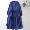 2025 Early Autumn Women's High-End Cotton Linen Ruffle Collar Mid-Length Dress - Light Luxury & Slimming Fit