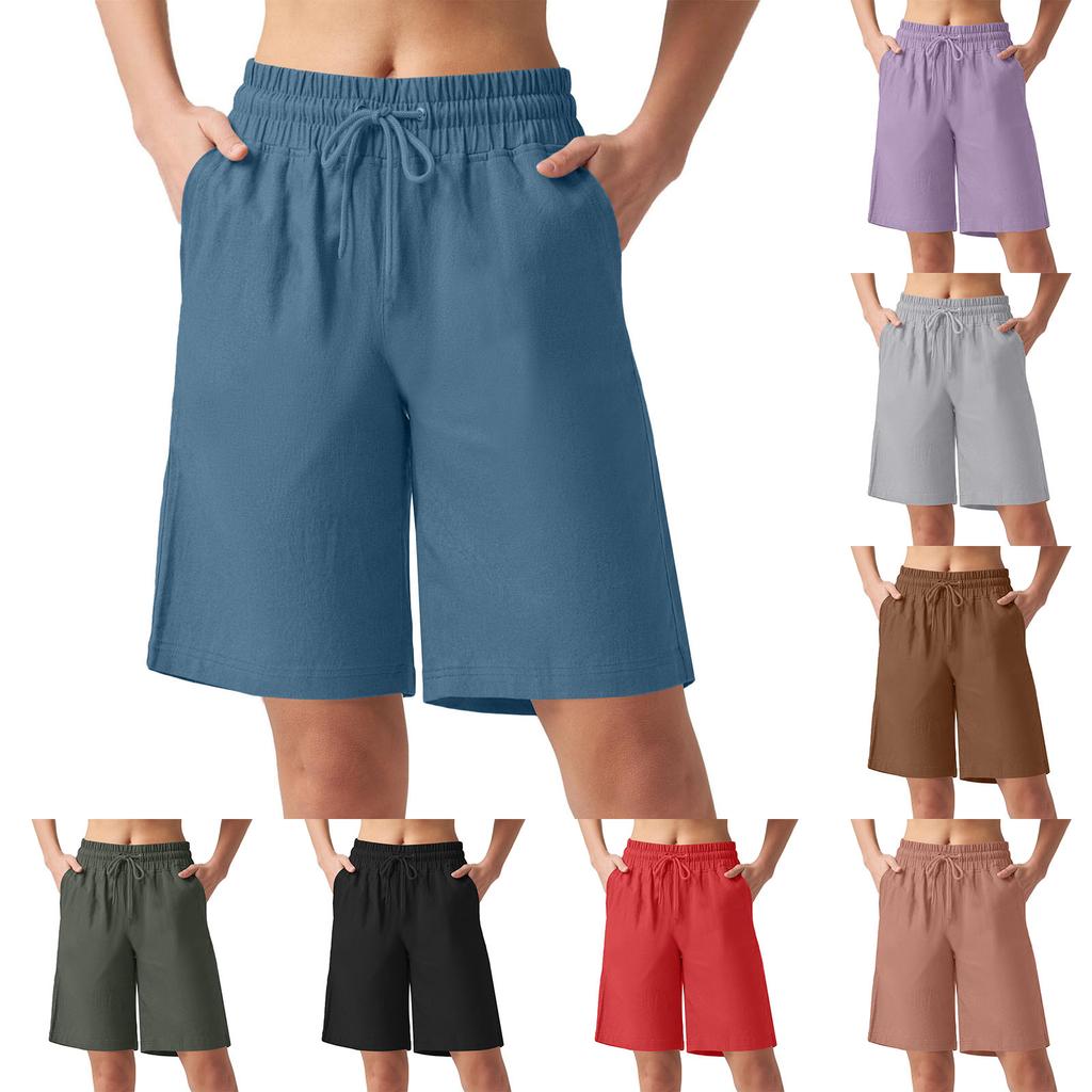 Women's Fashion & Casual High-Waisted Bermuda Shorts — Wide-Leg, Drawstring, With Pockets