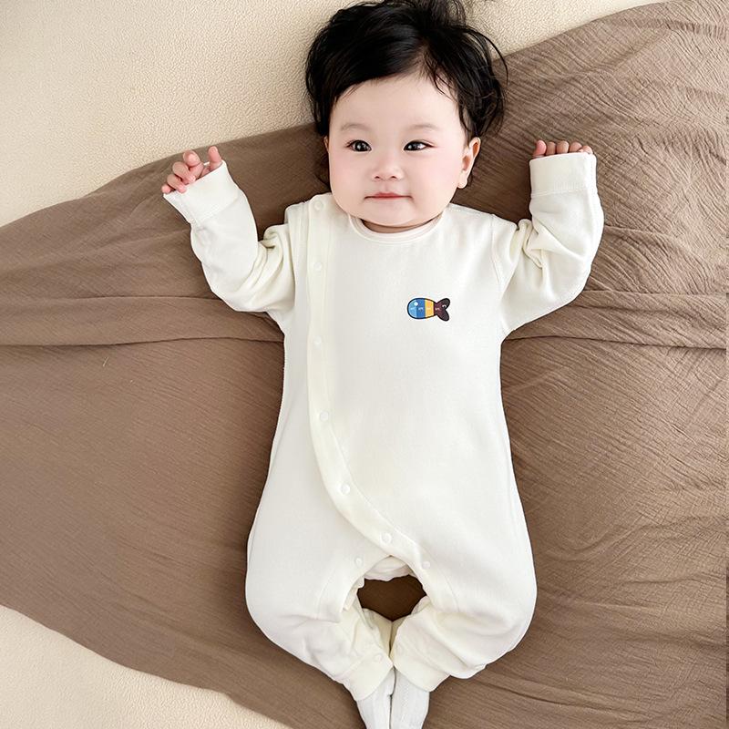 Class A Mulberry Silk Baby Onesie - Thickened, Warm, Slant-Opening Romper with Long Sleeves for Autumn/Winter.