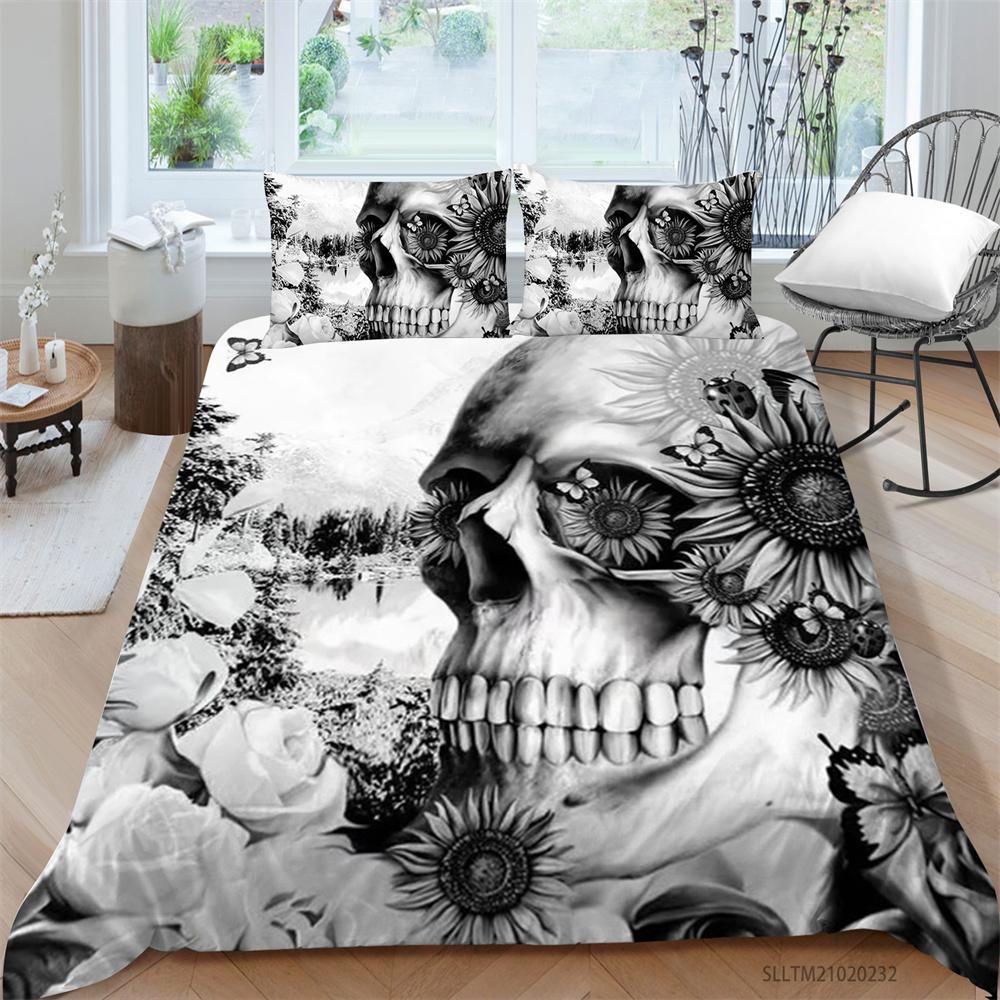 Husă de pilotă Skull Home Textile Lenjerie de pat King Size Husă de pat moale Adulti Adolescenți Husă de pilota de lux Seturi de pat respirabile