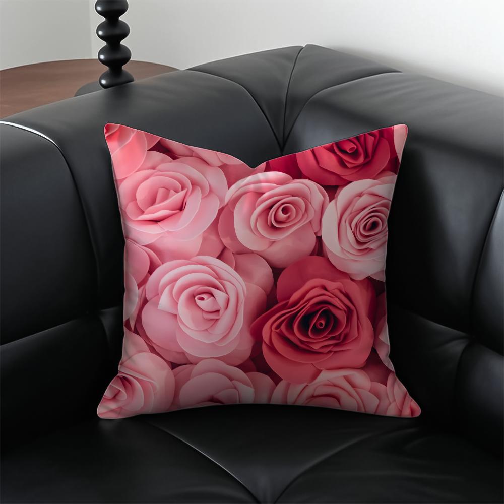Elegant Pink Rose Art Cushion Cover Pillow Case Antidustmite Invisible Zipper Silky Plush Cushion