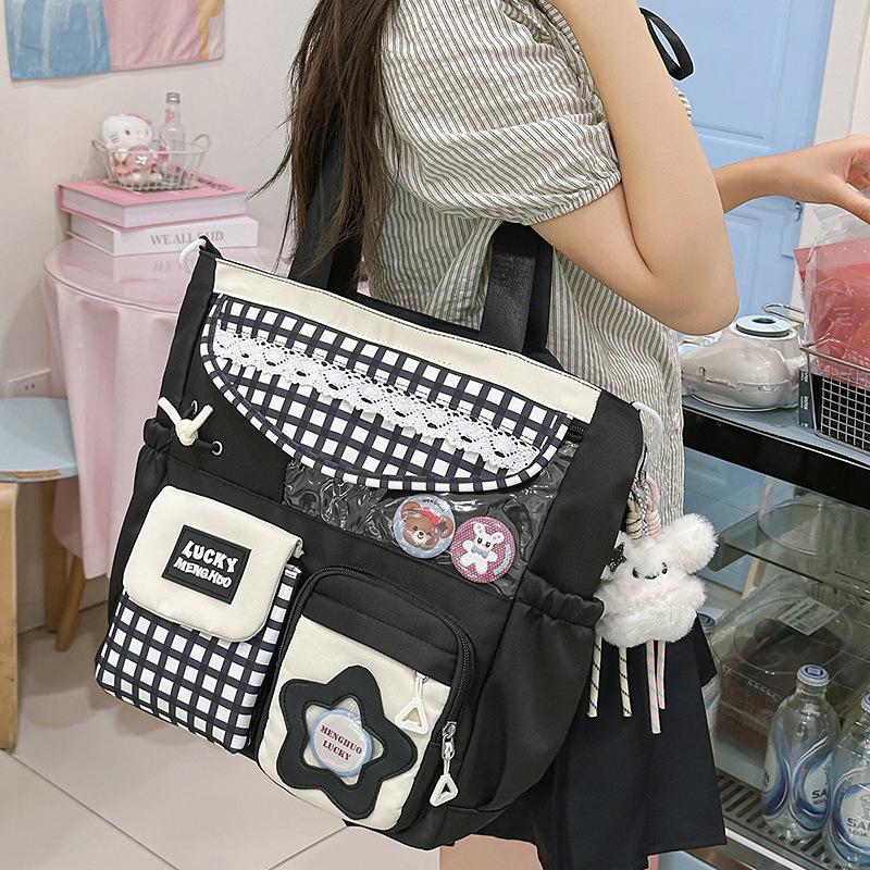 Damen Umhängetasche Studenten Buch Tasche Große Kapazität Handtasche Farbblock Umhängetasche