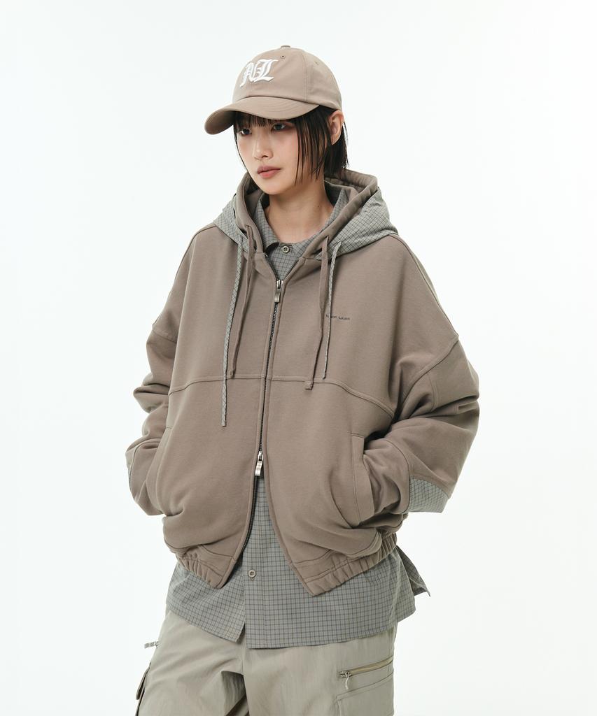 Node Labs Dev:10 Check Double Hoodie Zip-Up_Pale Brown