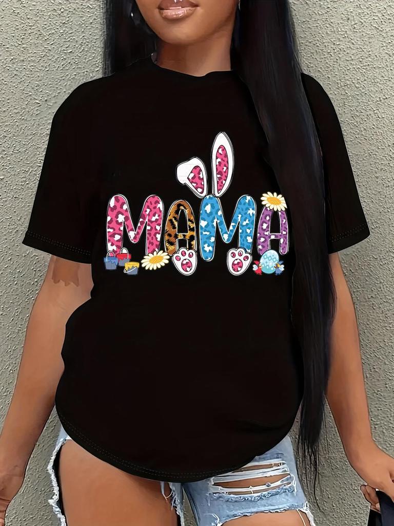 Easter Mama Bunny Ears Easter Egg Leopard Print T-shirt