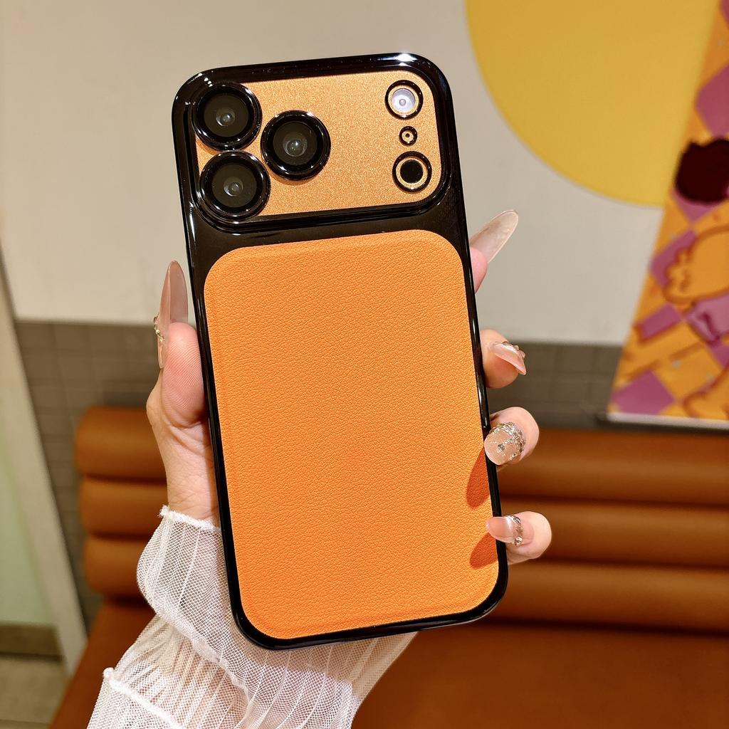  Plating Bumper Lychee PU Leather Phone Case For iPhone 17Air 16 15 Pro Max 17pro Shockproof Lens Protect Hard Cover Funda