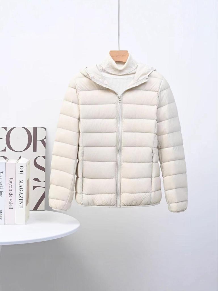 Women's Korean Style Lightweight Down Jacket - Short, Hooded, Plus Size, Middle-Aged, Casual White Duck Down Coat for Autumn and Winter