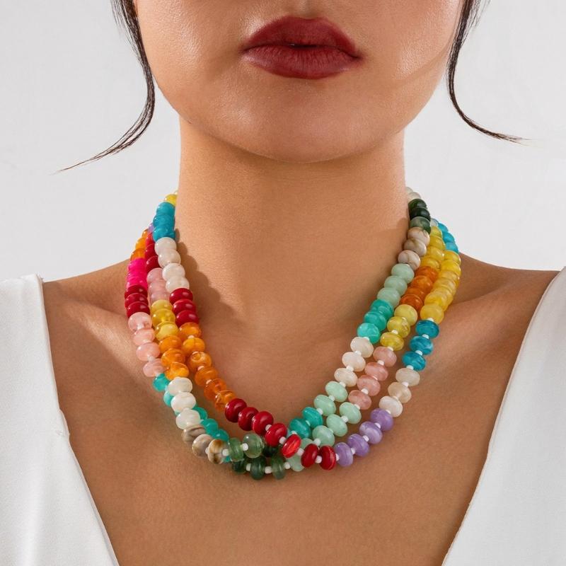 Colorful Acrylic Bead Necklace Trendy Accessory for Casual Party Stylish Outfits