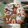 2D Flat, 1pc Round Aluminum Metal Sign, Cute Pumpkin Ghost And Puppy Themed Decoration, Suitable for Garden, Dining Room, Front Door, Yard, Home