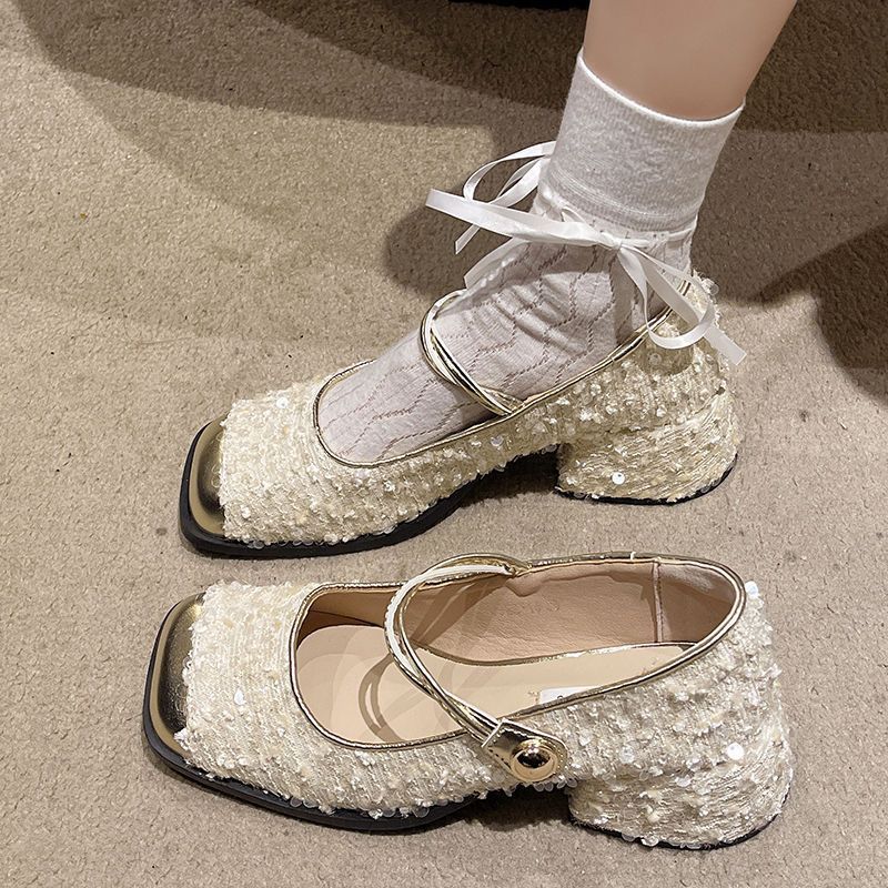 Spring and summer 2026 new thick-heeled women's small fragrant temperament Mary Jane shoes French evening single shoes
