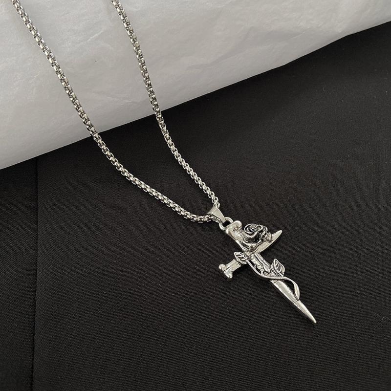 Alloy Rose Crucifix Pendant Necklace For Everyday Wear Religious Symbol Jewelry Gift With Adjustable Chain Design