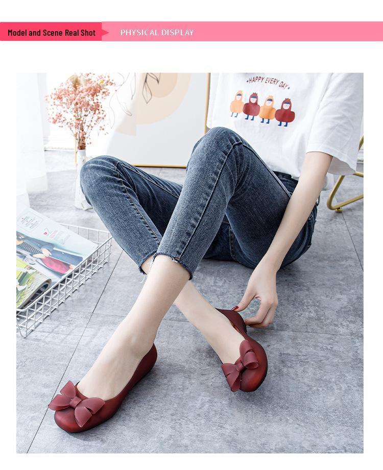 2024 Women's Bow Jelly Sandals: Thick Sole, Soft Material, Casual Low-Cut Beach Shoes