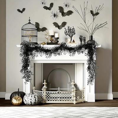 Halloween Künstlicher Zweig Girlande 2 Stück 1,7 Meter Realistisch Schwarze Künstliche Blumenranken Deko für Zuhause Wand Party & Tischdeko