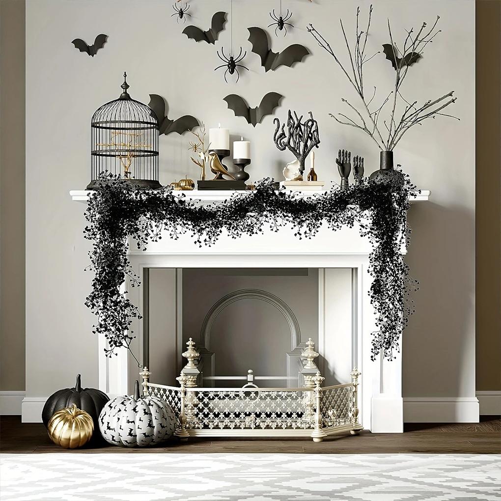 Halloween Artificial Branch Garland 2PCS 1.7Meters Realistic Black Fake Flower Vines Decor for Home Wall Party & Table Decor