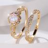 Crystal Female White Opal Round Stone Ring Set Fashion Vintage Gold Color Bridal Wedding Engagement  For Women