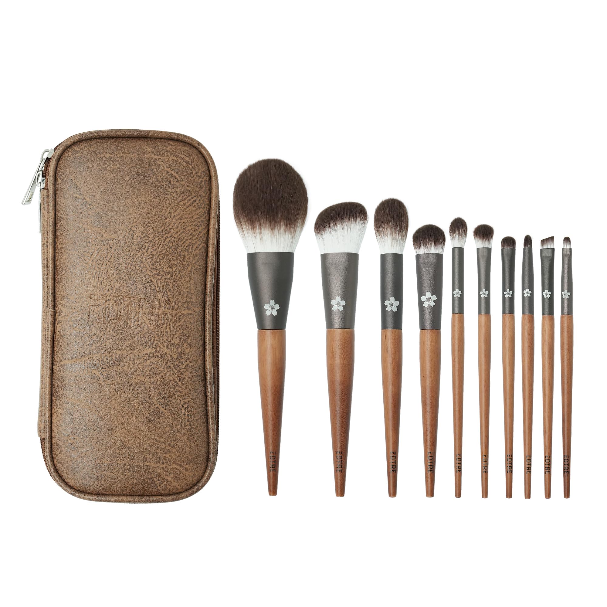 

EDTRE Набор кистей для макияжа из грецкого ореха Многофункциональные кисти для макияжа для чувствительной кожи и включает портативный чехол для хранения из ПУ кожи (10 кусочков) - Новички, чёрный