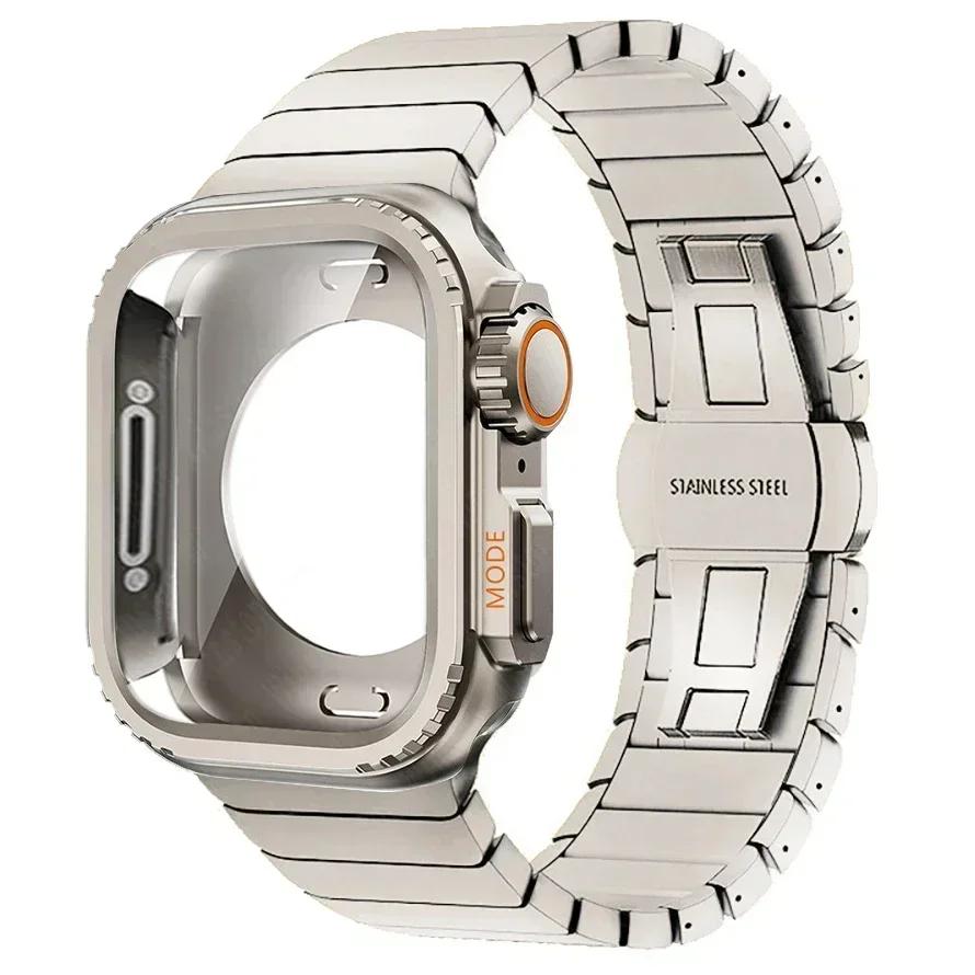 Custodia Metallica+Cinturino in Acciaio Inossidabile per Apple Watch Band Ultra 3 2 49mm 11 10 46mm Guscio Protettivo Upgrade Iwatch 9 8 7 SE 45mm 44