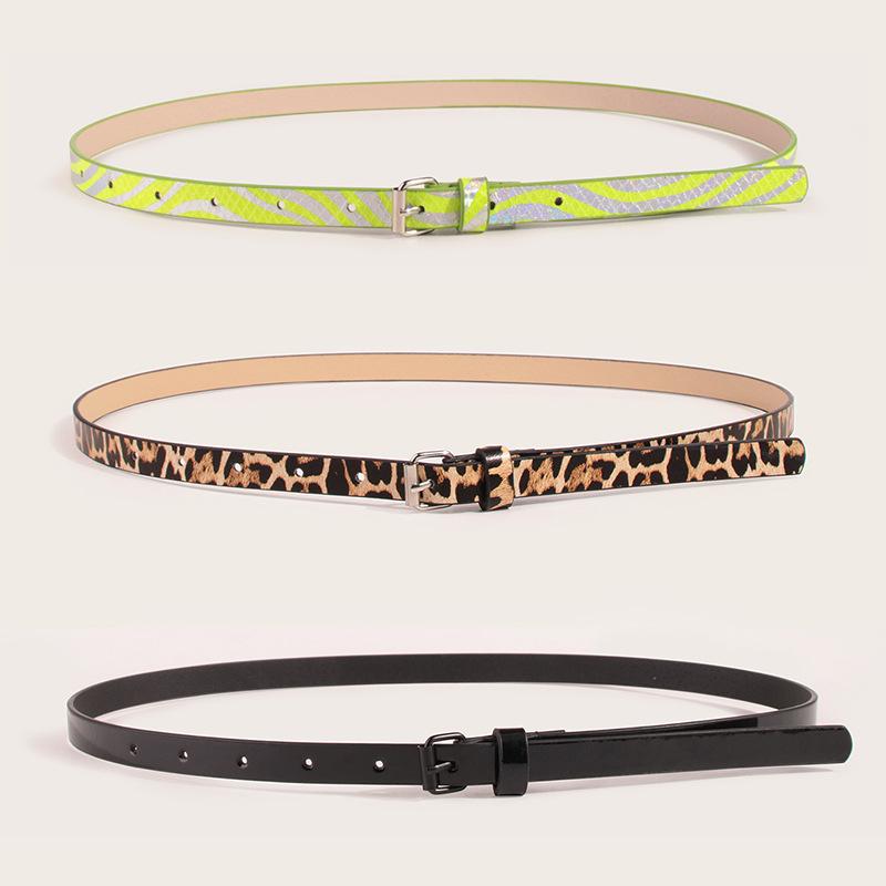Simple PU Leopard Pattern Thin Belt Versatile Fashion Clothing with Skirt Belt Set
