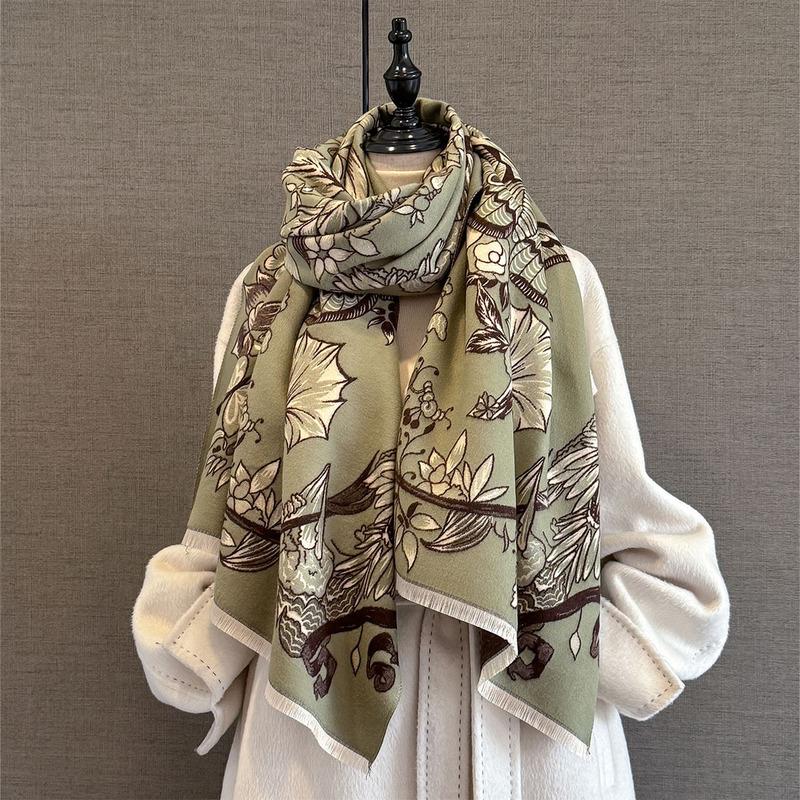 Luxury Winter Cashmere Scarf Women Warm Pashmina Blanket Poncho Scarves Female Butterfly Print Shawl Thick Foulard Bufanda