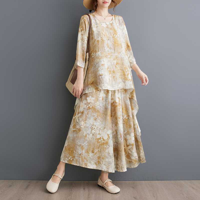 GMXIA Plus-size, Artistic, Irregular, Chubby Girl Patterned and Stylish Suit, Wide-leg Pants, Concealing and Slimming Women's Two-piece Set