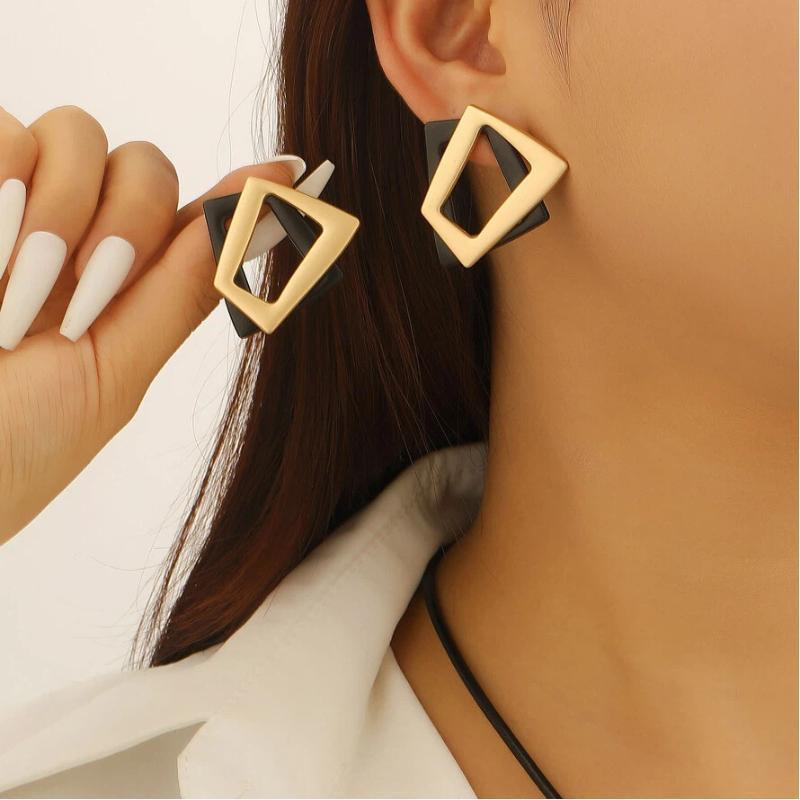 Gold Plated Hypoallergenic Geometric Dangle Earrings 1 Pair Irregular Design for Women Outdoor Travel Wear