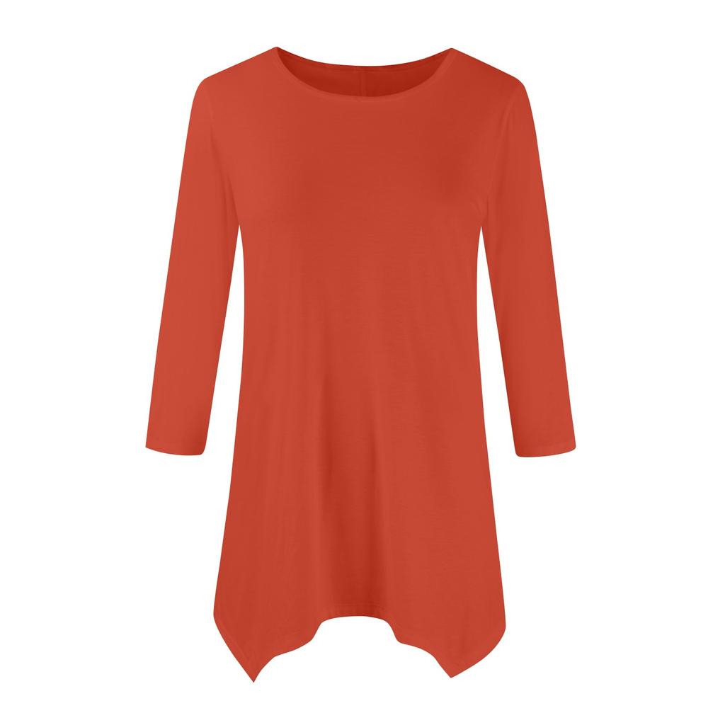 Women's Fashion Casual Round Neck Seven-point Sleeve Shirt Belted Loose Comfortable Top