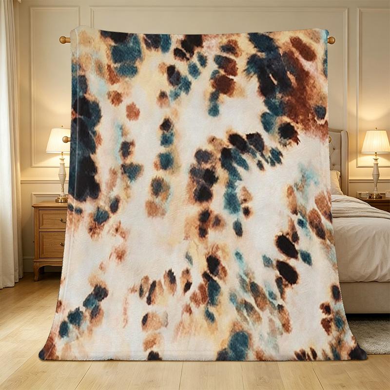 Soft Warm Flannel Blanket, Simple Plain Tie-Dye Style, Skin-Friendly Cozy Throw for Home, Christmas & Halloween