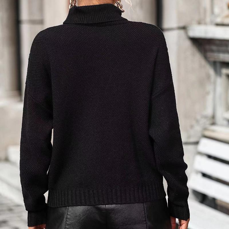 IHUASU Autumn and Winter Women's Loose Tassel Sweater Knit High Neck Sweater