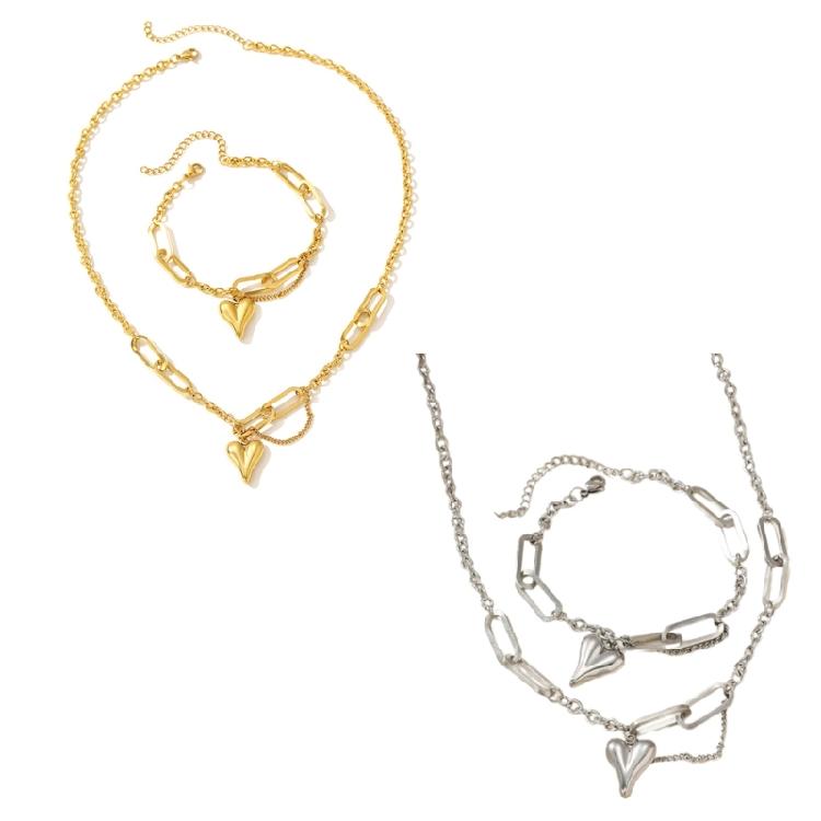 Delicate Heart Pendant Necklace Engagement Wedding Jewelry Set Stainless Steel Texture Suitable for Matching Any Outfits