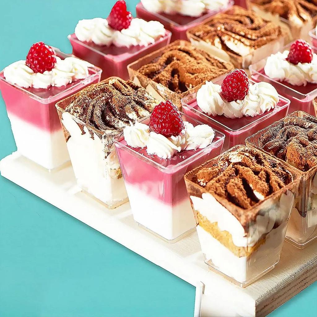 10pcs-Plastic Dessert Cups Square Trapezoid Disposable Food Cake Cup Cube Pudding Sauce Jelly Container