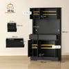 Buffet kitchen cabinet with worktop, 6 doors, tall storage cabinet with shelves, Black