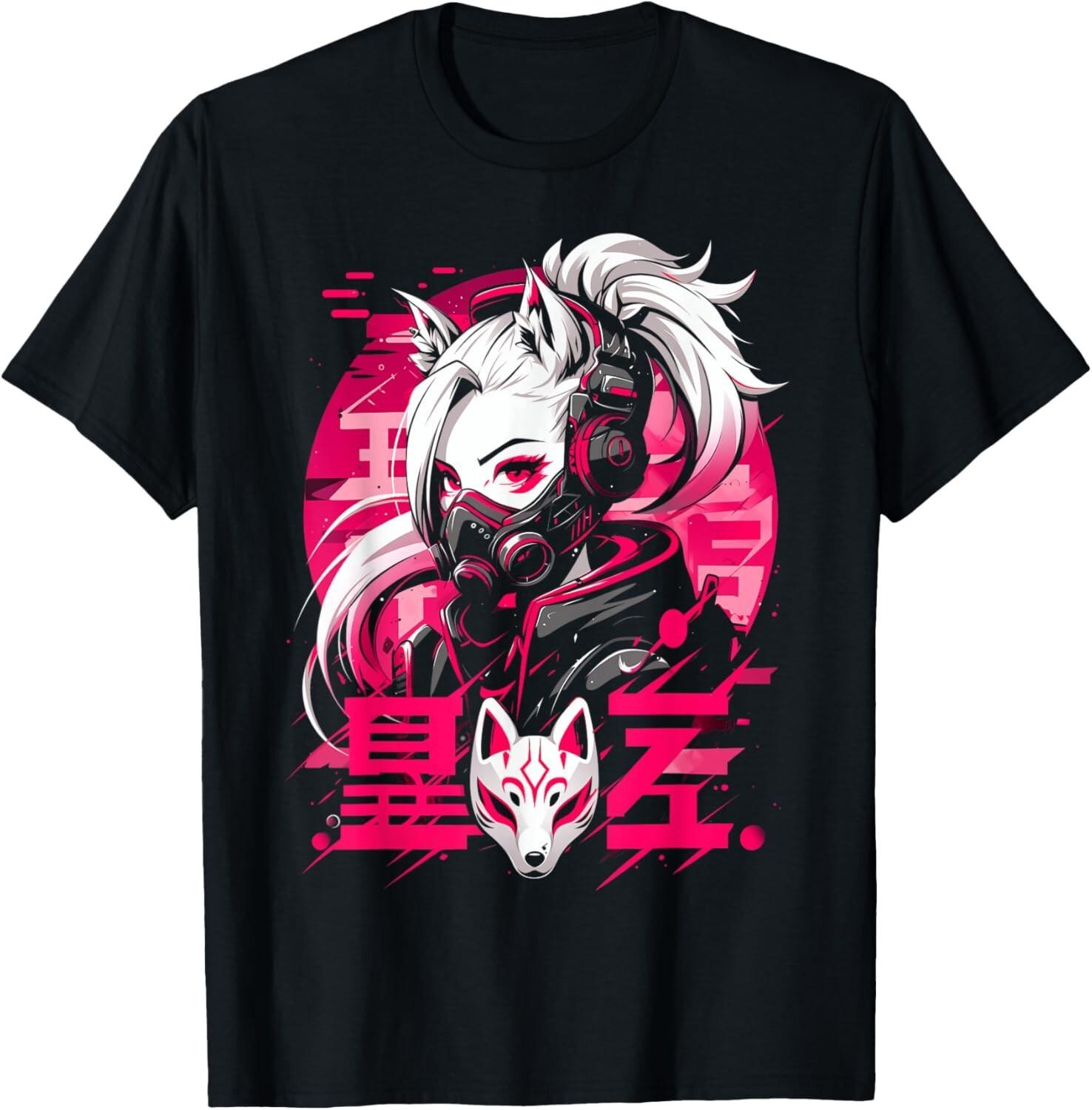 Anime Manga Cyberpunk Aesthetic Techwear Harajuku Kitsune T-Shirt XXXXL