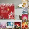 Festive Christmas Gift Boxes In Snow Shower Curtain Waterproof Fabric With Hooks