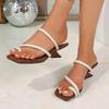 Fashion Sexy Silver Glitter Narrow Band Clip Toe Slippers Women 2025 Summer Square Toe Strange Heel Slip On Sandals Fashion Beach Shoes