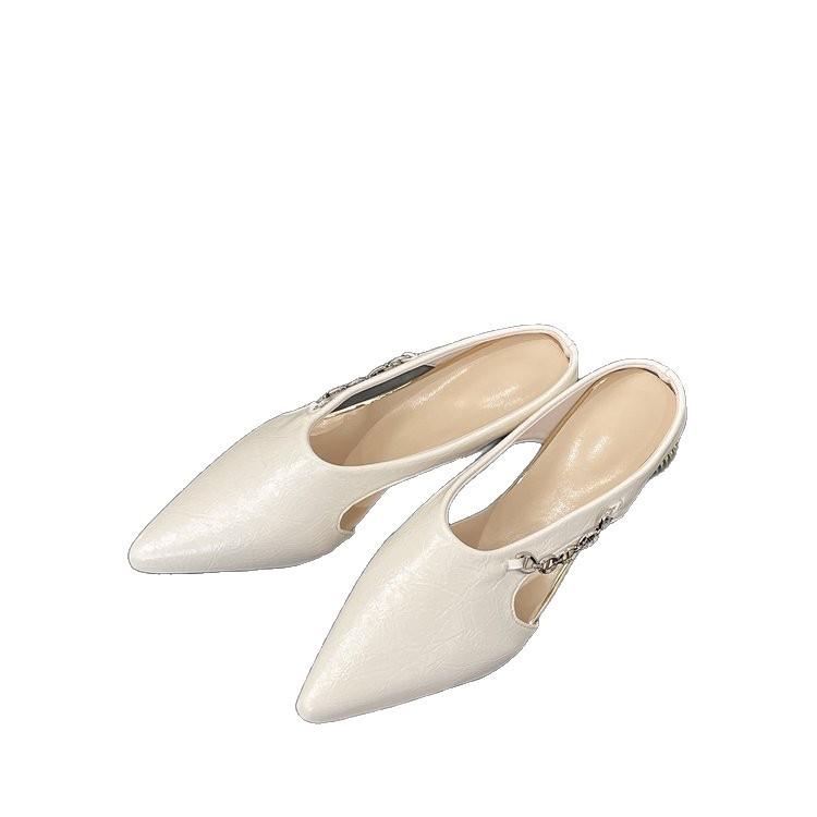 Fashion Slippers Casual Low Cover Toe Shoes Slipers Women Rivet Slides Female Mule Luxury Pointed 2025 Mules Fashion Fabric Rome Retro R