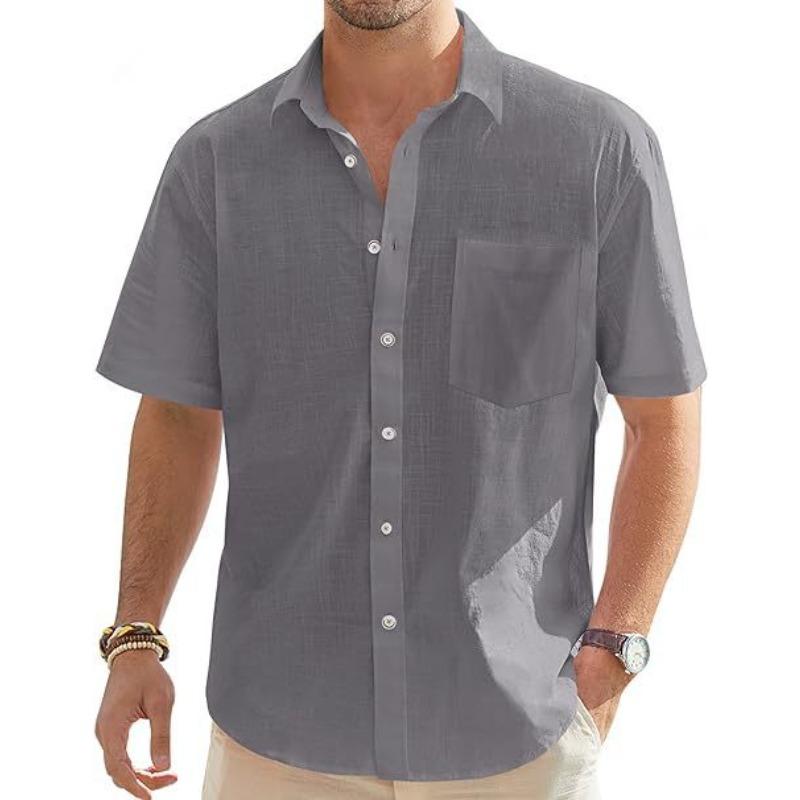 Mens Casual Short Sleeve Button Down Shirt S серый
