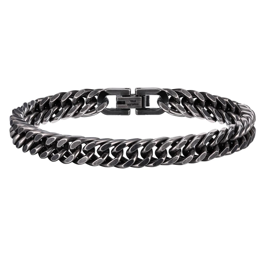 Stylish Double Curb Chain Bracelets for Men Boys,8/10/12/15mm Stainless Steel Miami Link Wristband,Punk Jewelry Gifts