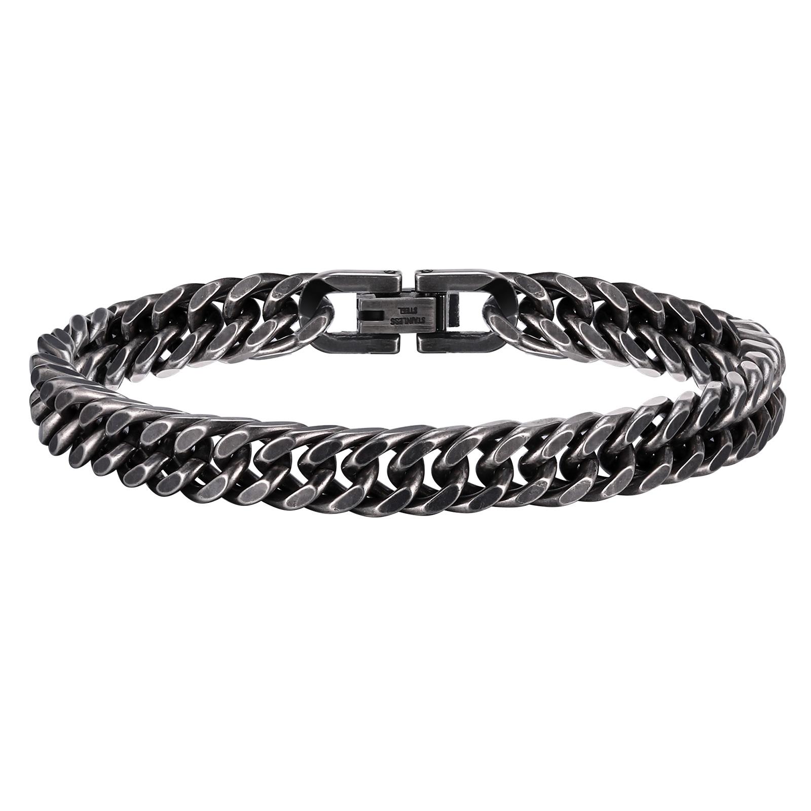 Vintage Chain Bracelets for Men Boys,Stylish Stainless Steel Cuban Link Wristband,Punk Male Jewelry 19cm