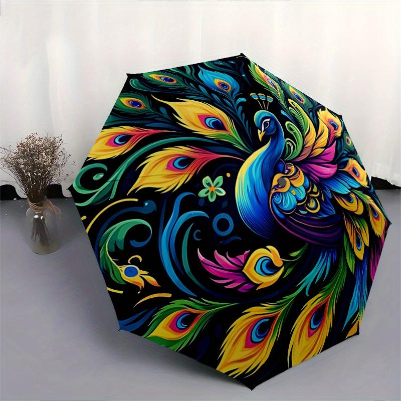1pc Colorful Peacock Feather Artwork Automatic Opening and Closing Umbrella - Suitable for Various Occasions, Outdoor Activities, Lightweight and