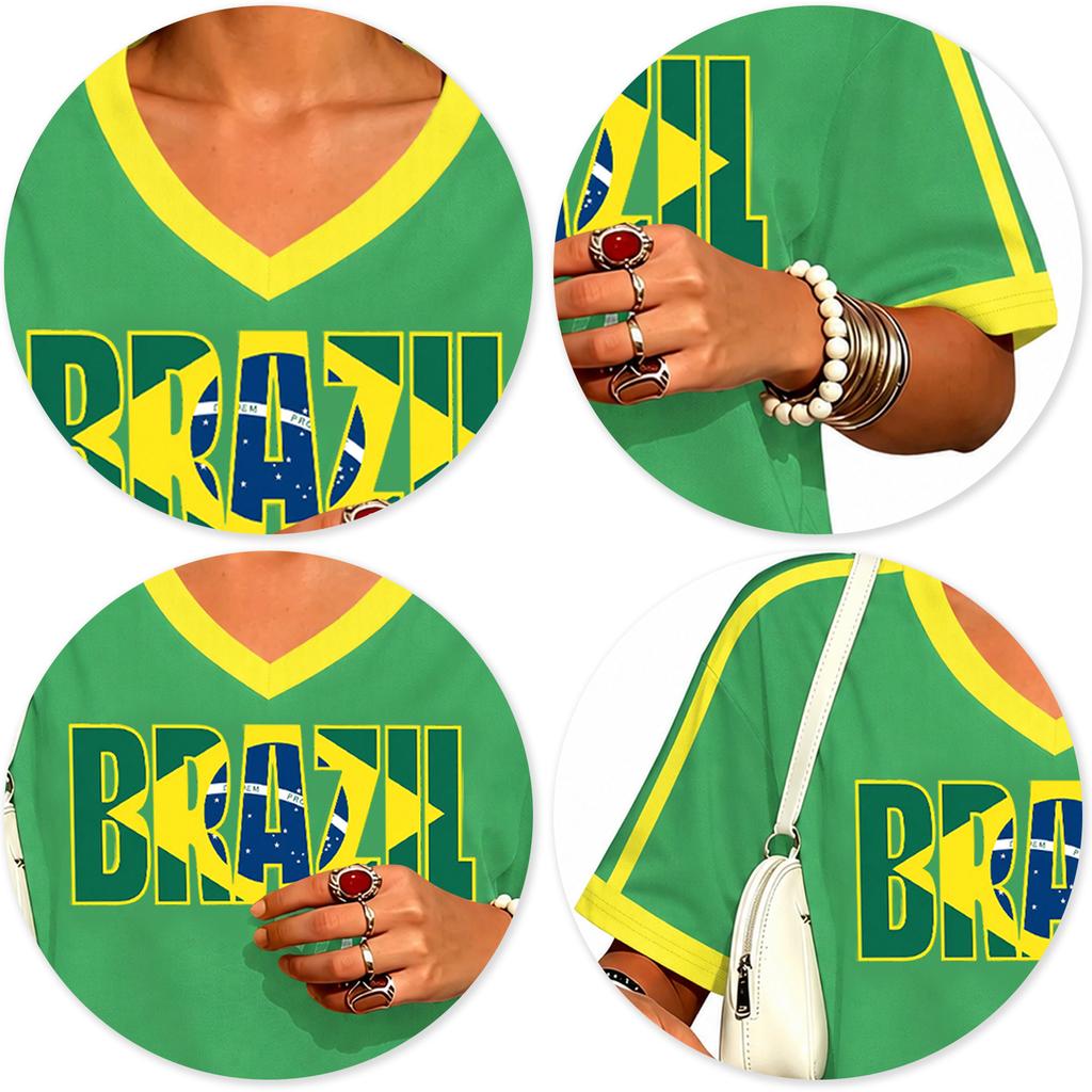 Women's V-Neck Soccer , Retro Fan Top