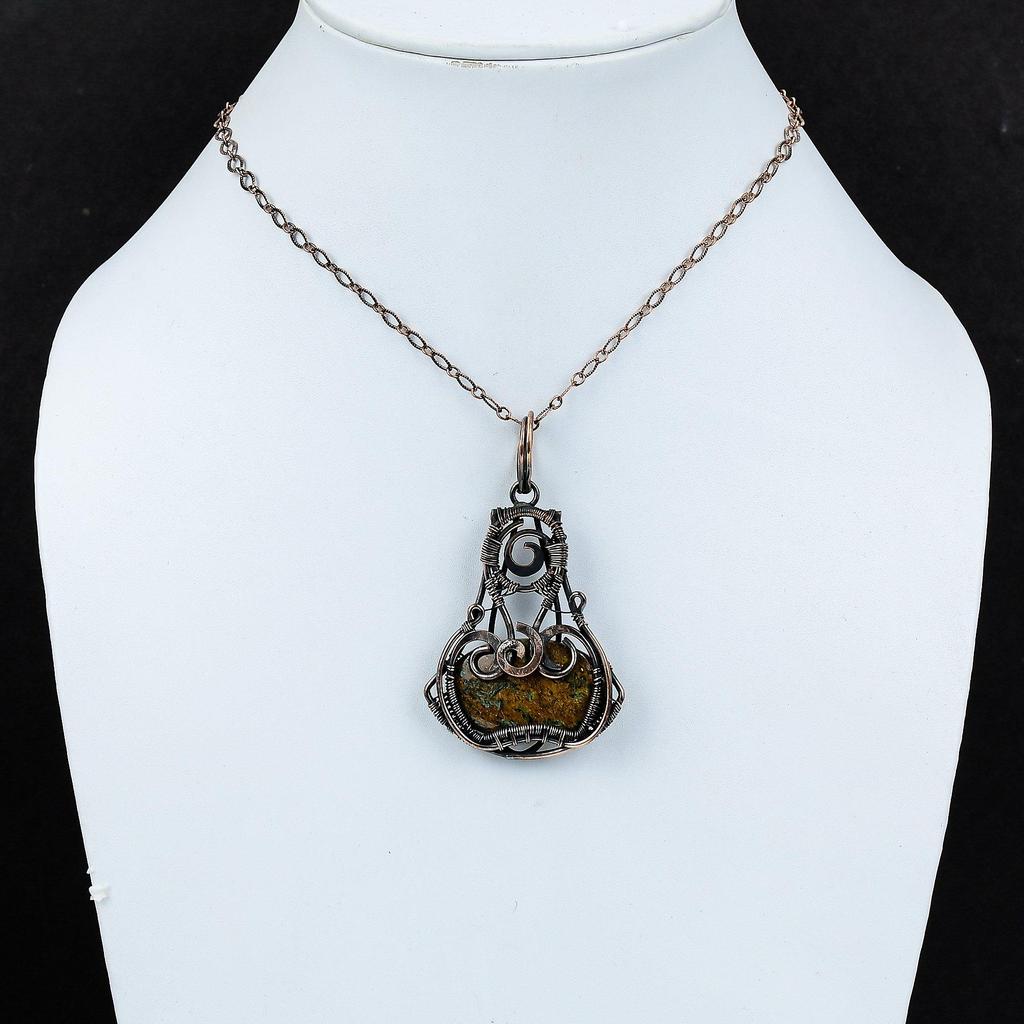 Spessartin Granat in Kalkstein Anhänger Kupferdraht gewickelt Anhänger Handarbeit Schmuck Original Edelstein Anhänger Kupferdraht Schmuck als Geschenk