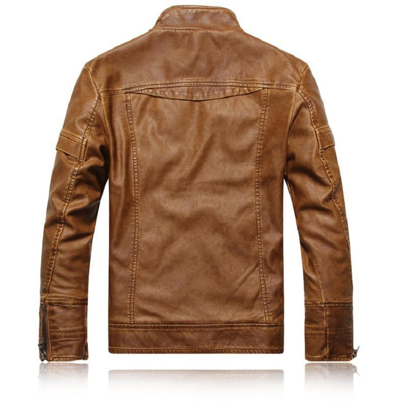 Men's PU Leather Jacket, Fashionable Motorcycle Leather Jacket, Velvet Retro Style Men's Stand Collar Leather Jacket