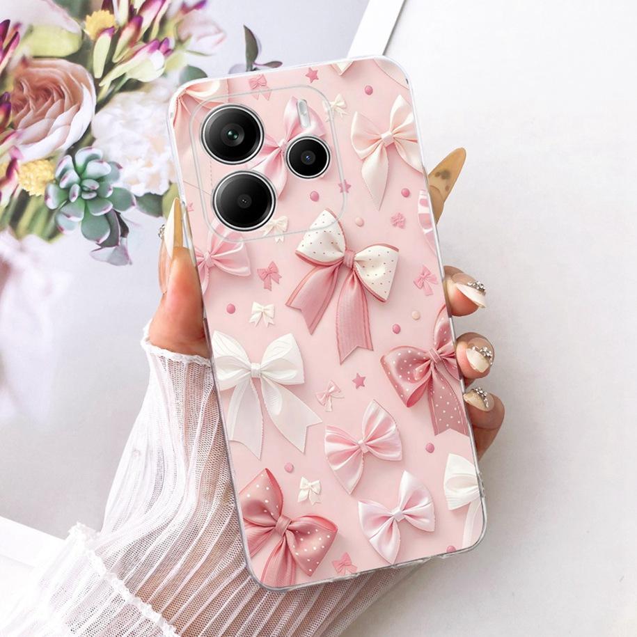 For Xiaomi Redmi Note 14 4G Case New Fashion Flower Bowknot Soft Slim Silicone Back Cover For Redmi Note 14S Note14 5G Protector