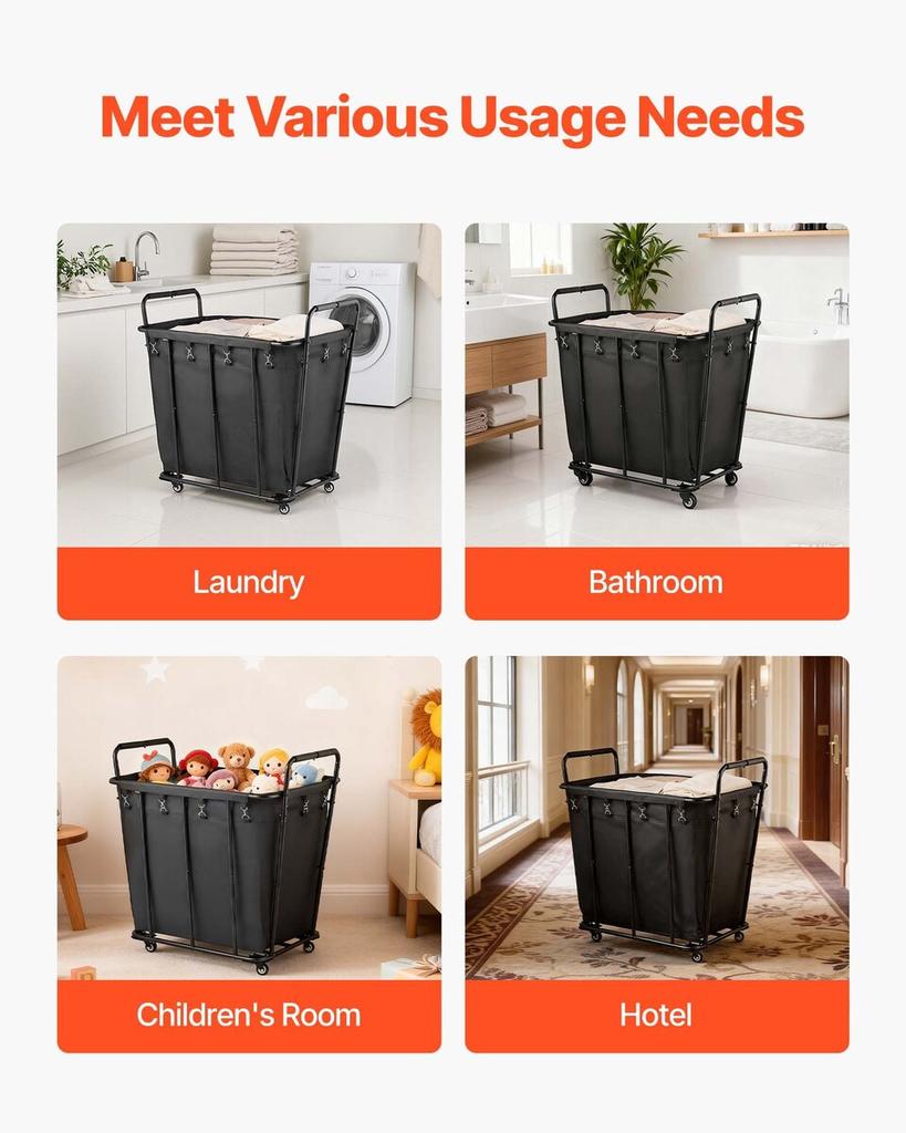 Laundry Cart, Rolling Grocery Utility Cart with Waterproof Liner & Swivel Wheels, 118 KG Large Load Capacity, Heavy Duty Shopping Basket for Laundry,