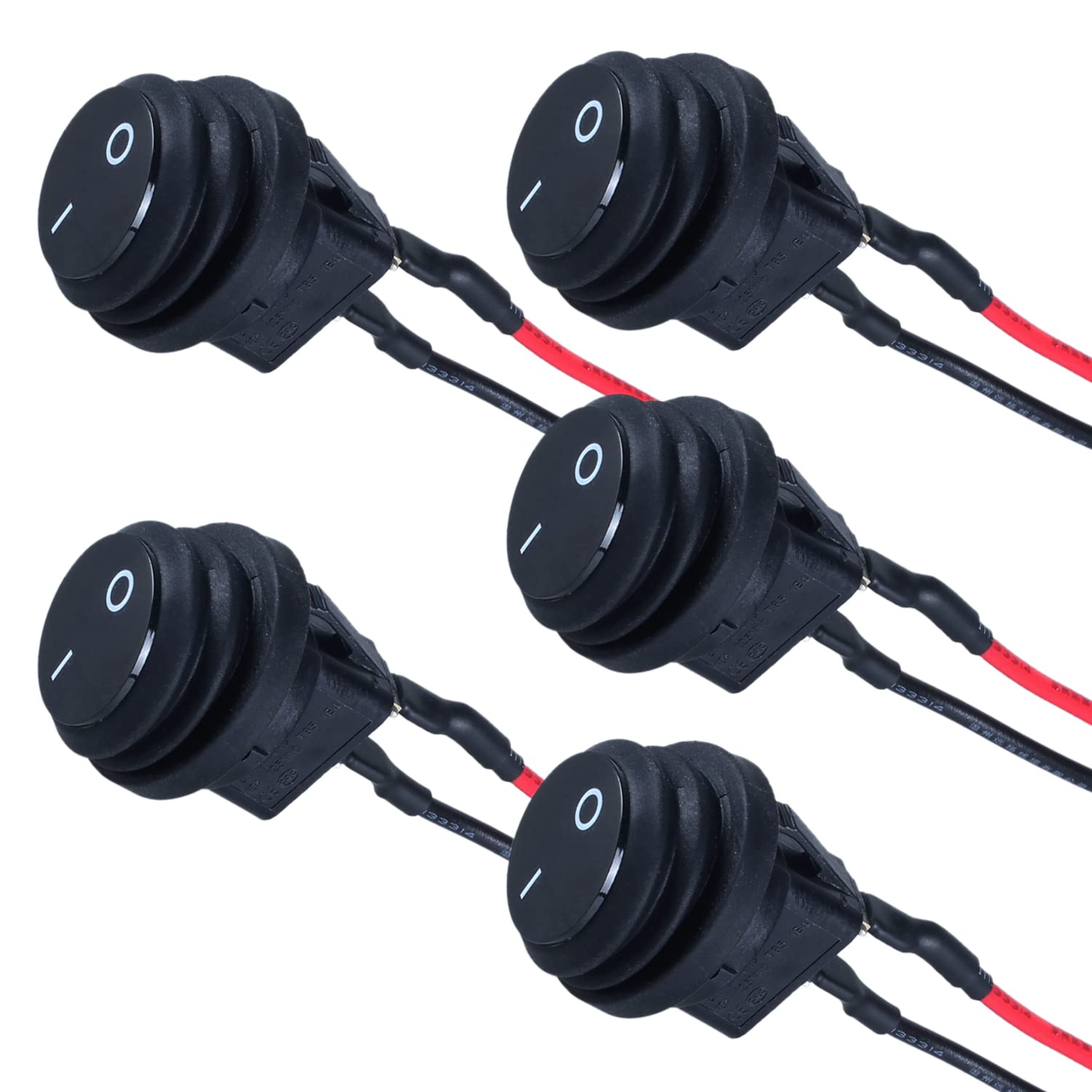 

Waterproof 20A ON-Off Round Rocker Toggle Switch 2 Pins 2 Positions 12V 24V 110V 220V with Pre-solderd Cable for Auto Car Marine (5Pcs Black Without чёрный