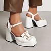 Luxury Designer Leather Women Sandals Metal Buckle Strap Chunky High Heels for Women Summer Ankle Strap Elegant Platform Sandals