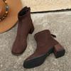 French suede high-heeled short boots for women 2025 autumn and winter retro European and American thick heel square head rear zipper thin Martin bo