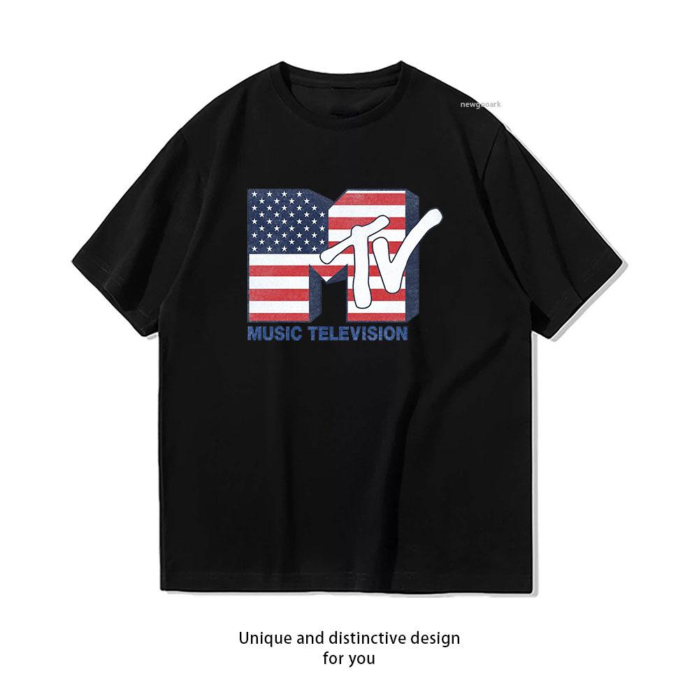 

MTV American Flag Patriotic Classic TShirt Women Unisex Casual cotton printed t shirts streetwear tops tee Shortsleev outdoors S