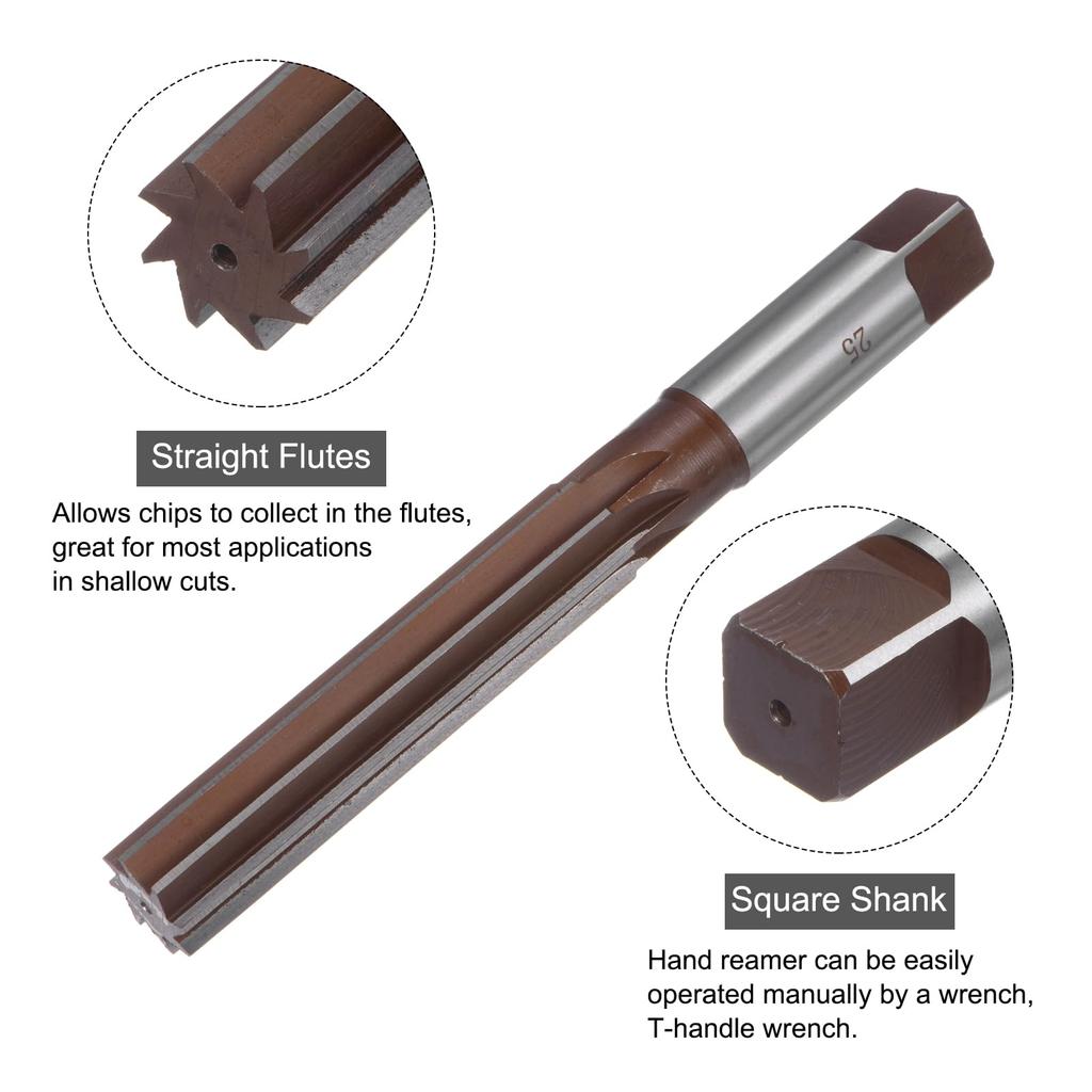 Uxcell Hand 25mm H7 Metric Reamer Drill Straight 9SiCr Alloy Steel Cutting Tool for Metal and Wood Hole Enlargement Reamer, Bit, Edge,