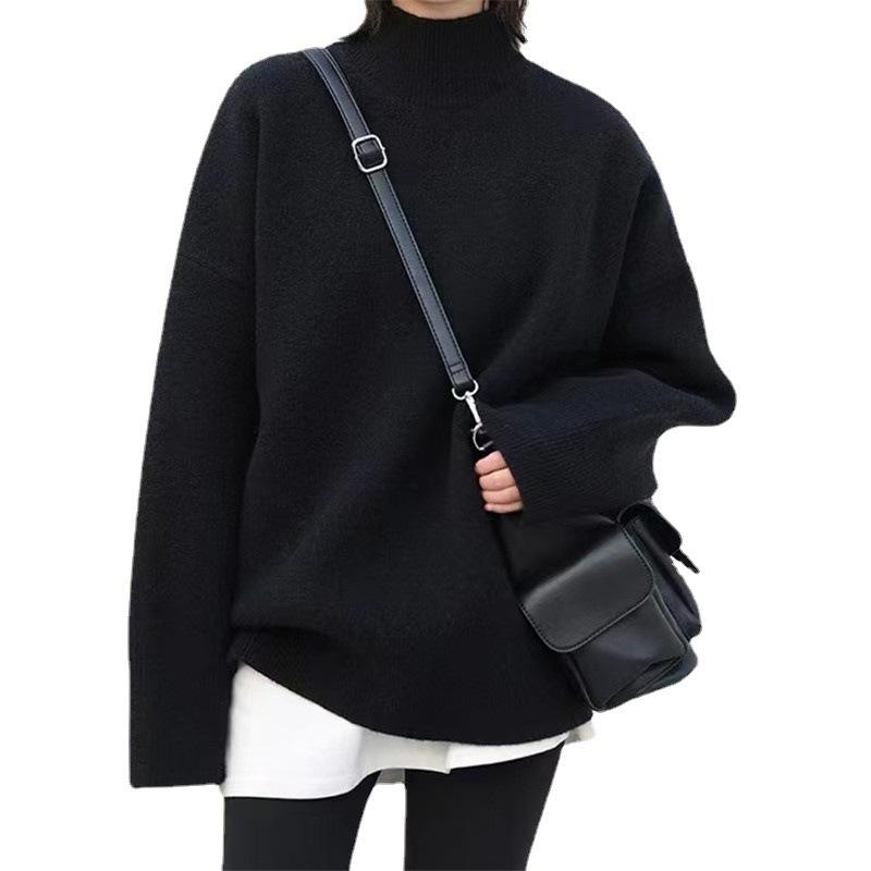 Half-high Neck Solid Color Lazy Wind Women's Sweater Autumn and Winter Loose Short Section Bottoming Knit Sweater Temperament Women's Thick