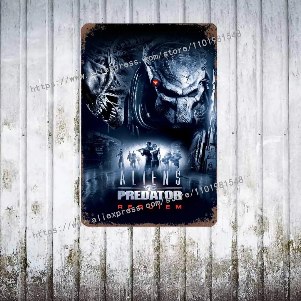 Aliens vs Predator Science Fiction Poster Vintage Plåtskylt Dekorativ Plakett för Pub Bar Mancave Klubb Väggdekoration